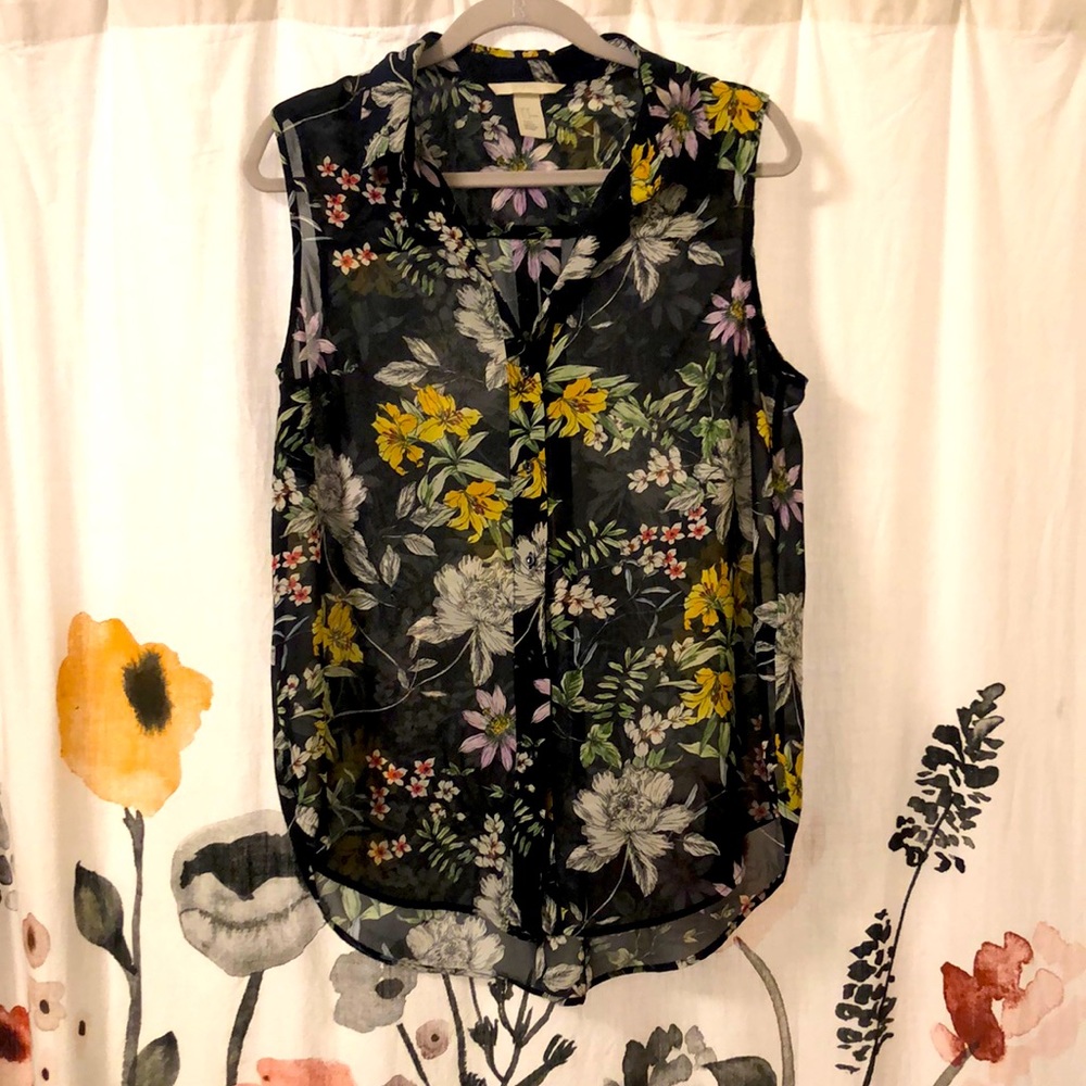 🌼 Navy Floral Sleeveless Top 🌸